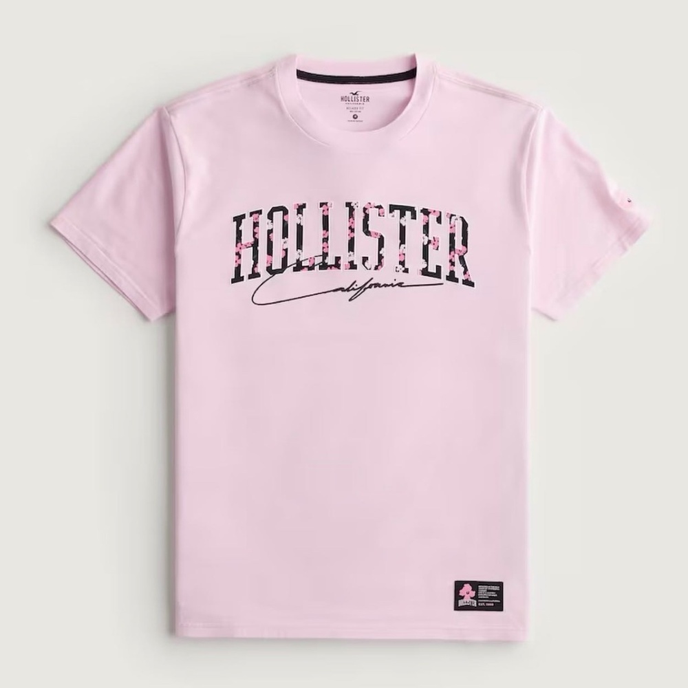 Hollister Light Pink Floral Graphic Print Relaxed Fit Men's T-Shirt Size M